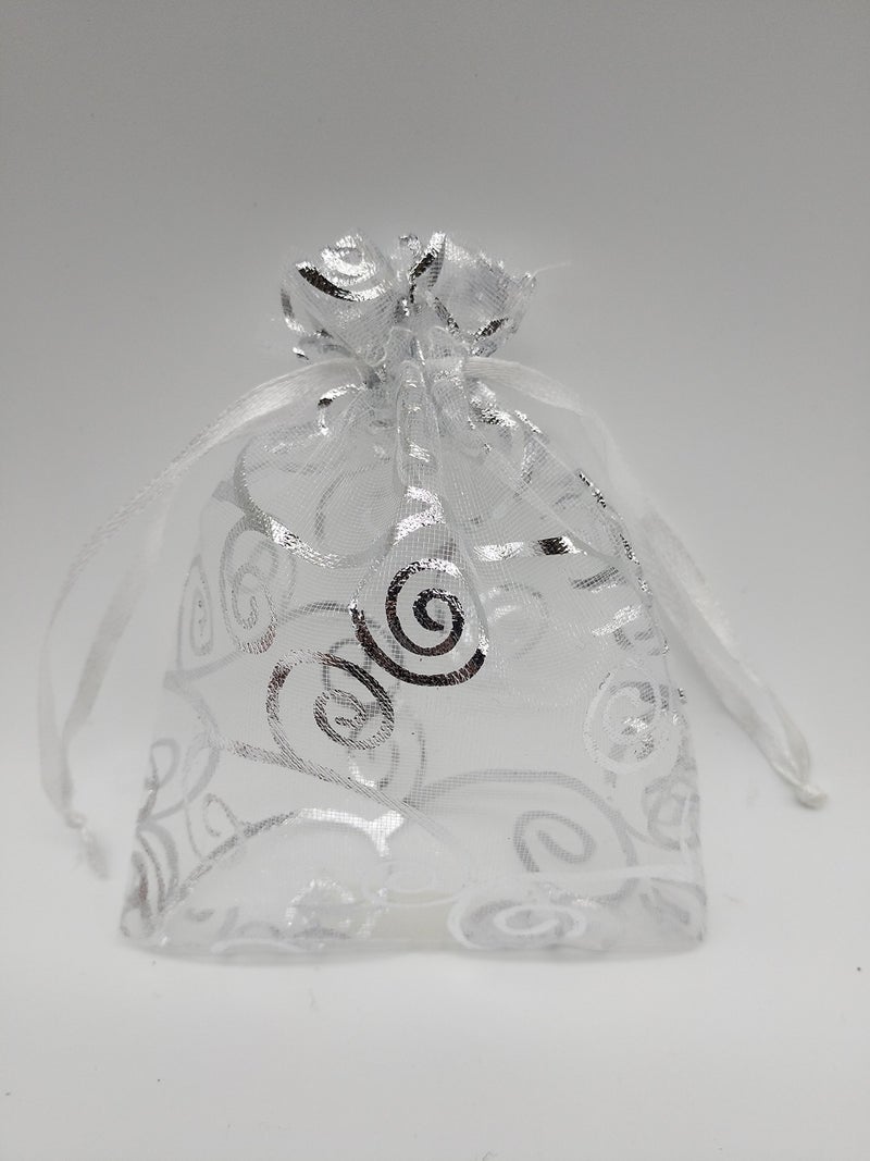 Ankirol 100pcs Sheer Organza Favor Bags For Wedding Baby Shower Rattan Print Gift Bags Samples Display Drawstring Pouches (3.5x4.5 inch, silver) - Image 4